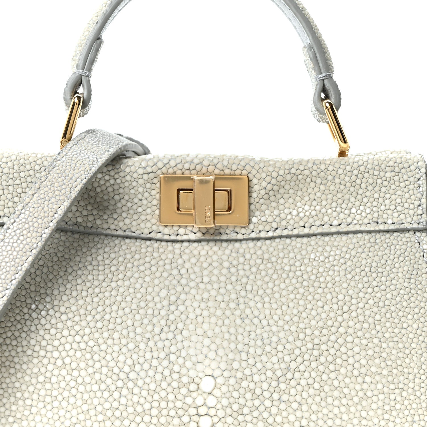 Fendi Stingray Shiny Nappa Petite Peekaboo I SEE U Satchel Pearl Grey 7 of 9