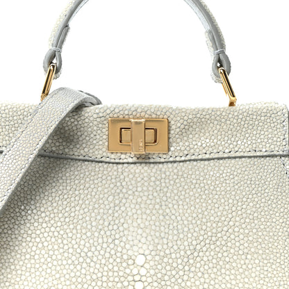 Fendi Stingray Shiny Nappa Petite Peekaboo I SEE U Satchel Pearl Grey 7 of 9