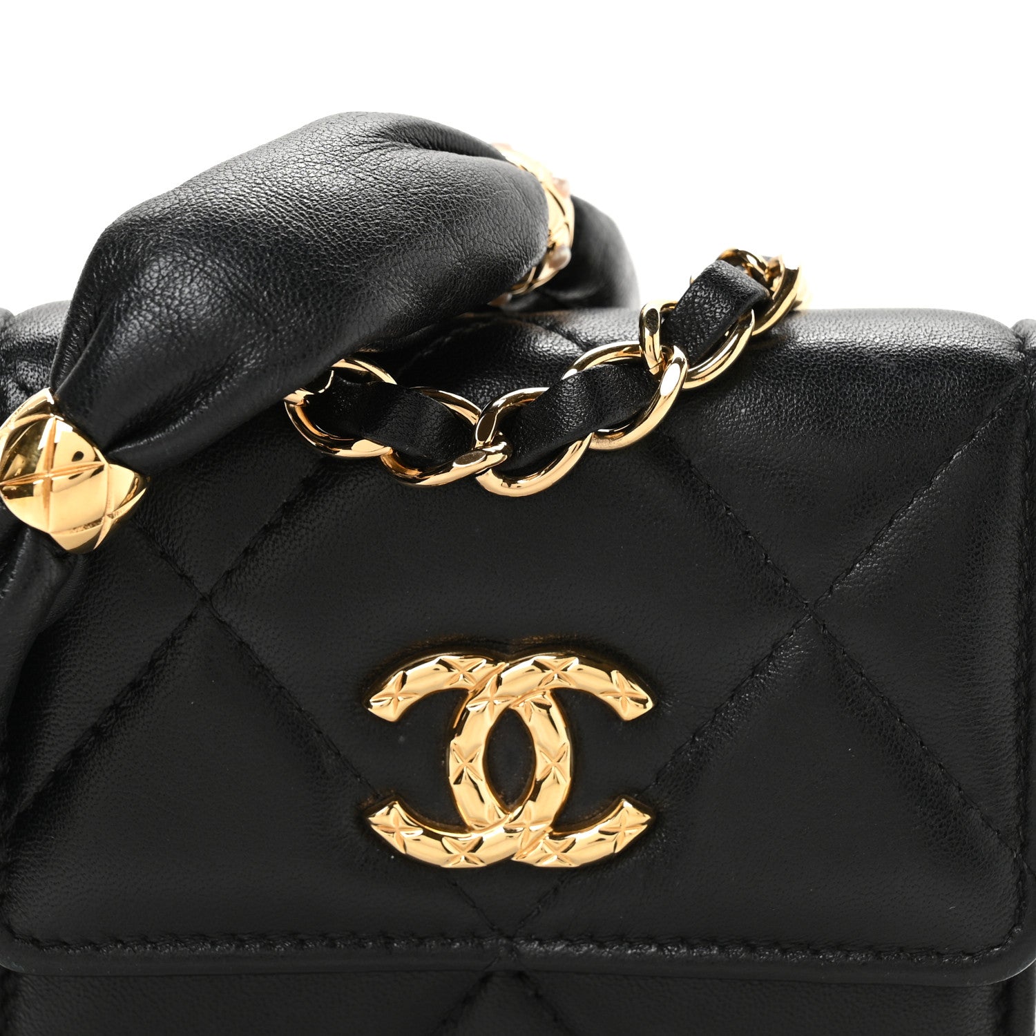 Chanel Lambskin Pearl Quilted CC Flap Card Holder With Chain  Black 9 of 11