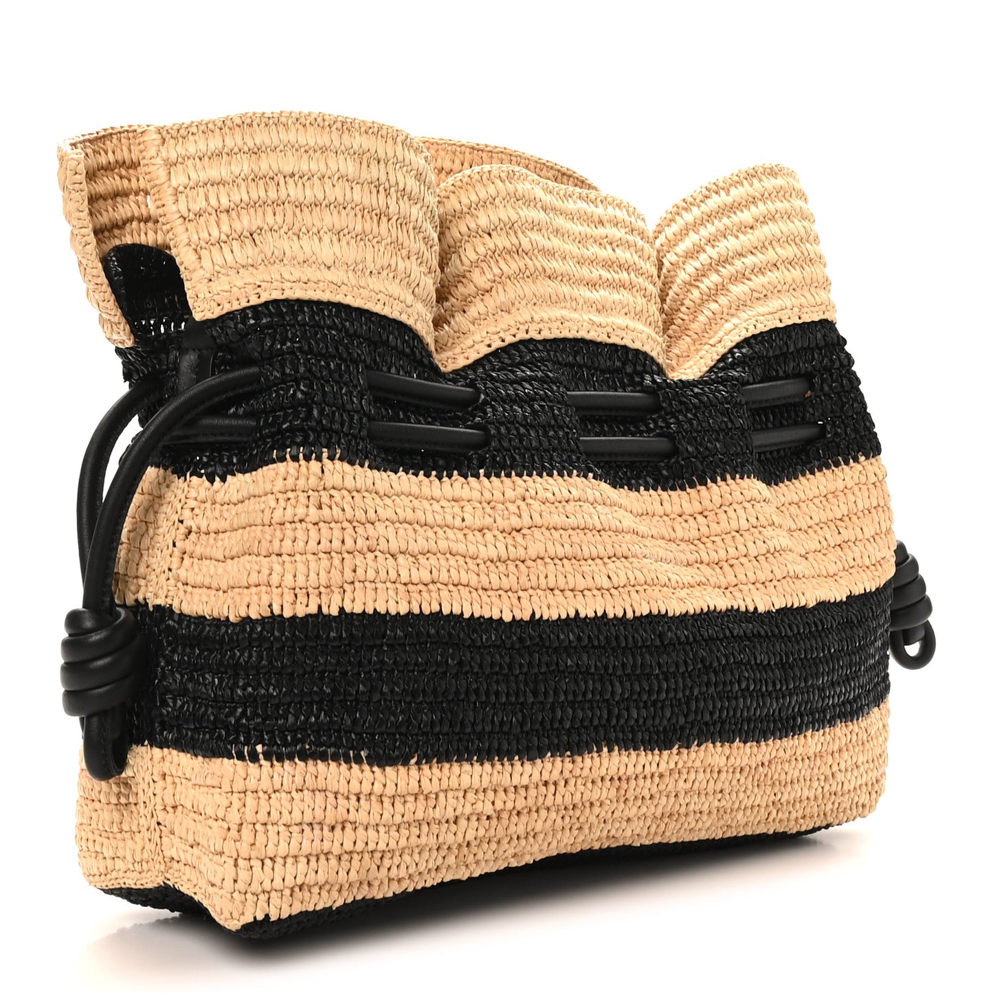 Raffia Striped Flamenco Knot Clutch Black Natural