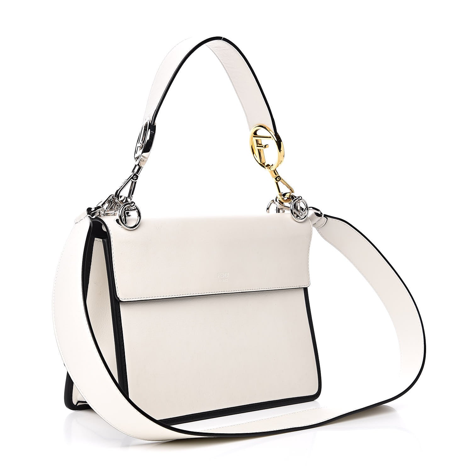 Fendi Vitello Century Velvet F is Fendi FF Embroidered Kan I Shoulder Bag White Black 3 of 13