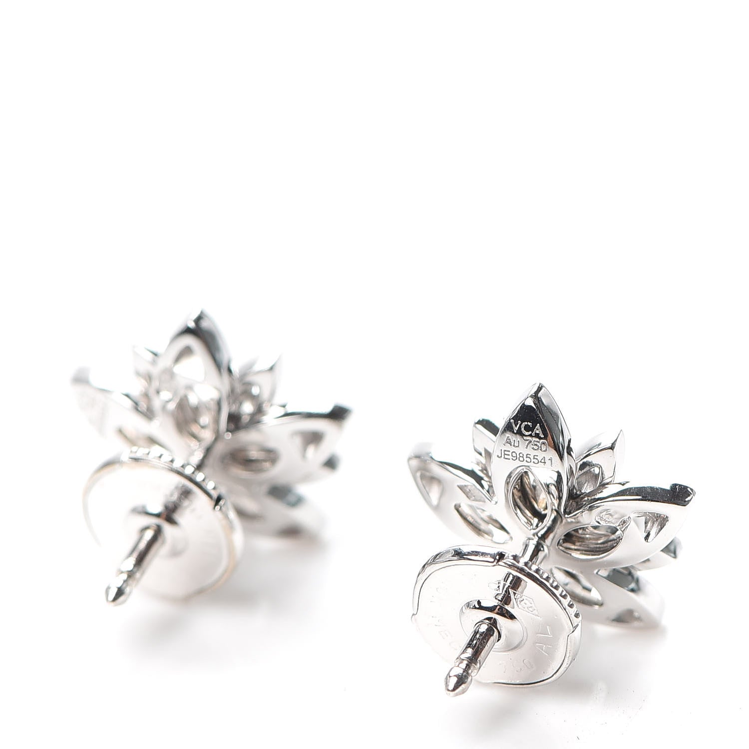 Van Cleef & Arpels 18K White Gold Diamond Mini Lotus Openwork Earrings 3 of 6