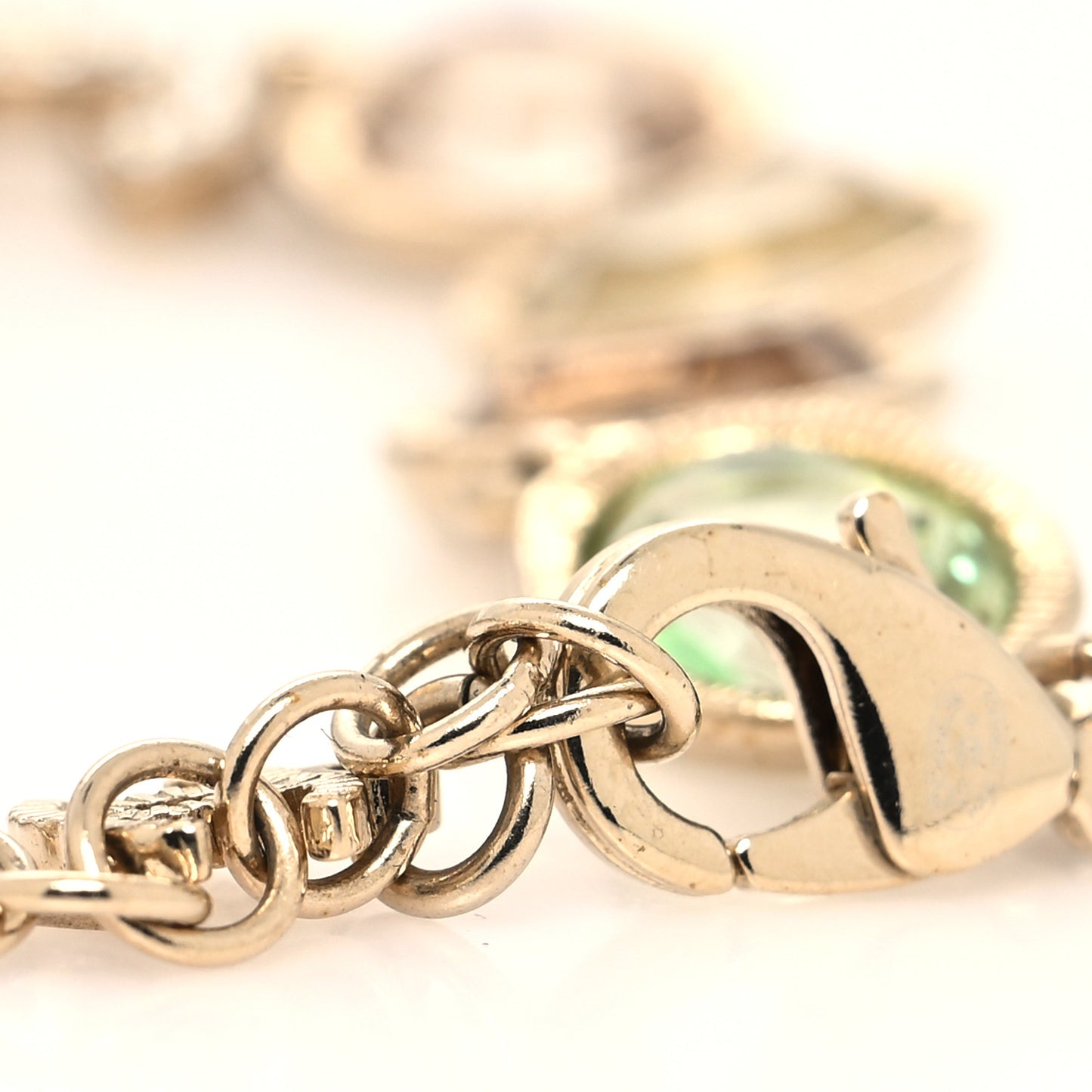 Metal Glass Crystal Strass Pearl CC Chain Bracelet Gold Multicolor Pearly White