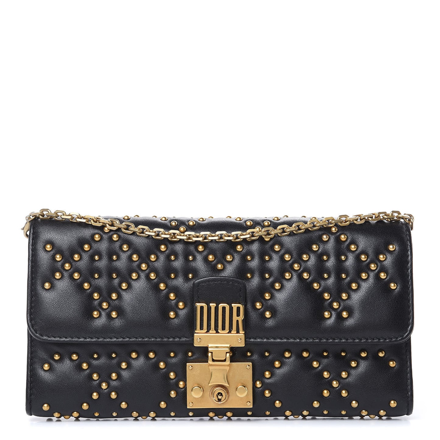 Lambskin Cannage Studded Dioraddict Wallet on Chain Black