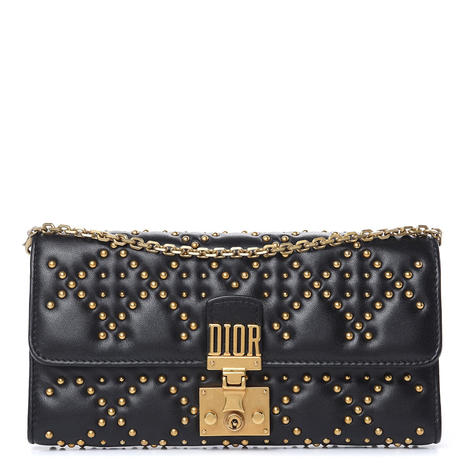 Christian Dior Lambskin Cannage Studded Dioraddict Wallet on Chain Black 1 of 11