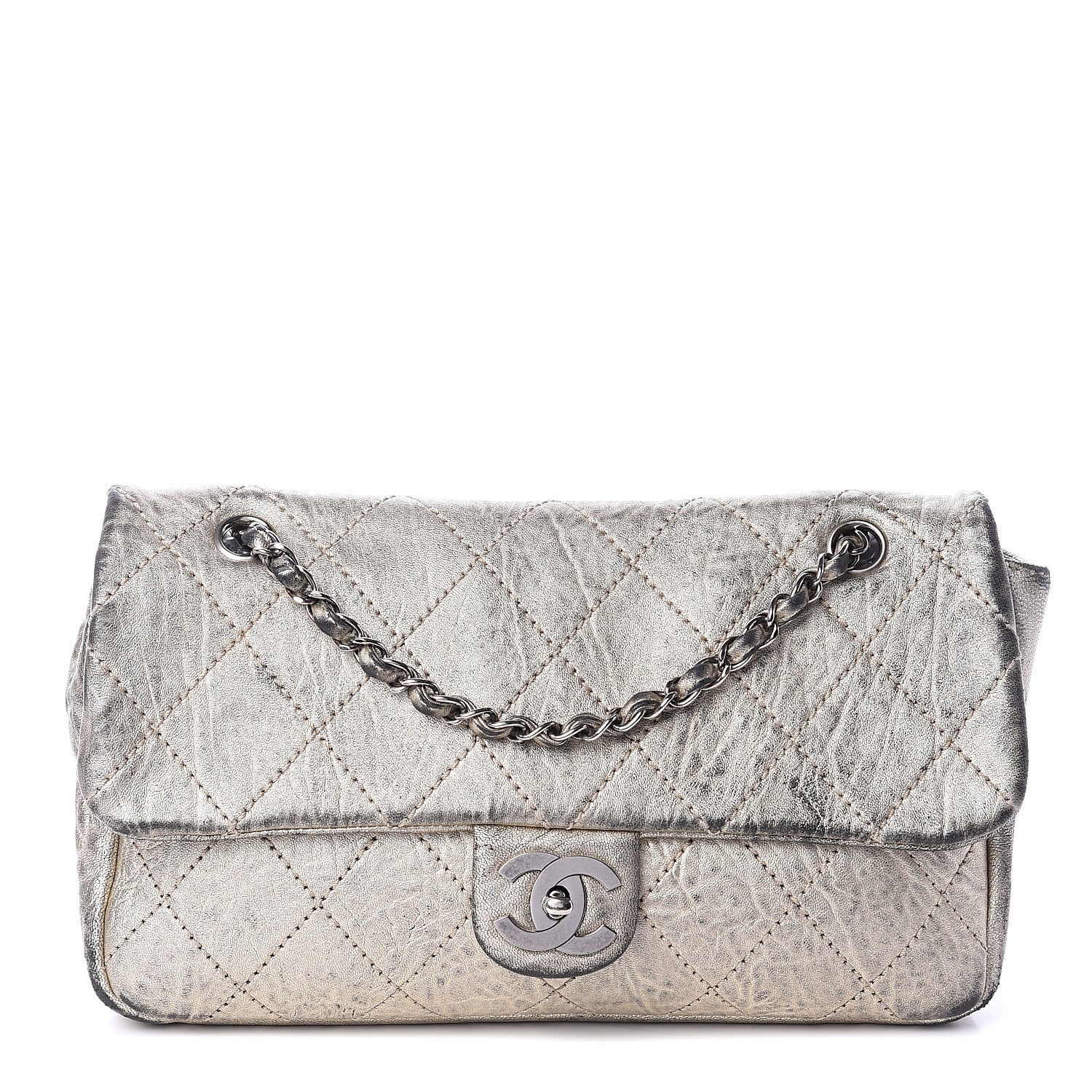 Chanel Distressed Metallic Lambskin Quilted Le Marais Ligne Flap Gold 1 of 9
