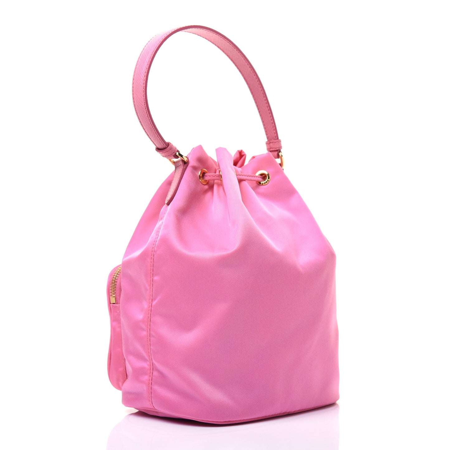 Saffiano Tessuto Nylon Mini Bucket Crossbody Bag Pink