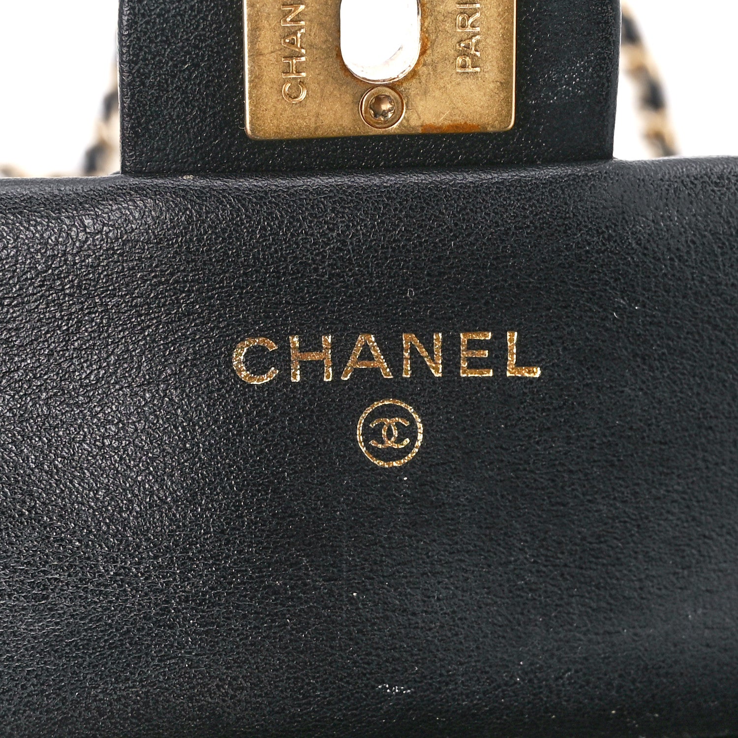 Chanel Calfskin Quilted Lady Handle Flap Card Holder With Chain Black 6 of 14