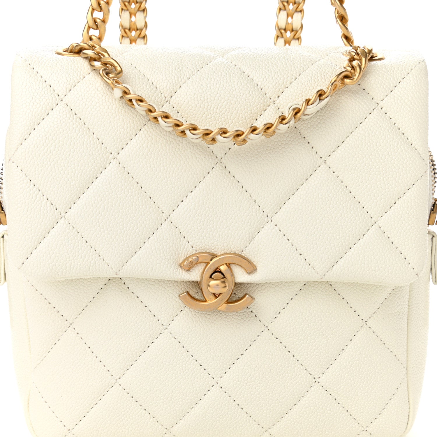 Chanel Shiny Caviar Quilted Chain Melody Backpack White 8 of 11