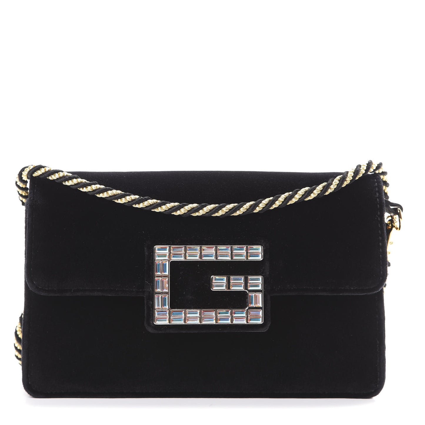 Velvet Crystal Square G Shoulder Bag Black