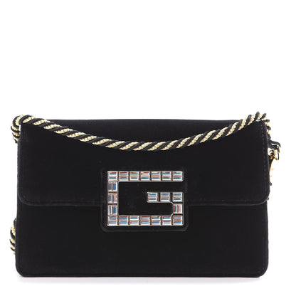 Gucci Velvet Crystal Square G Shoulder Bag Black 1 of 9