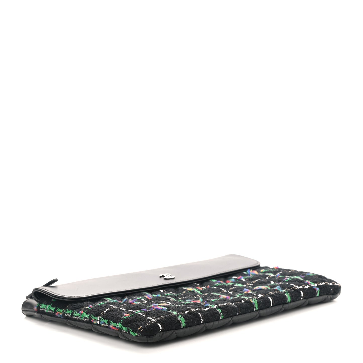 Lambskin Tweed Quilted Medium Flap Cosmetic Case Multicolor Black