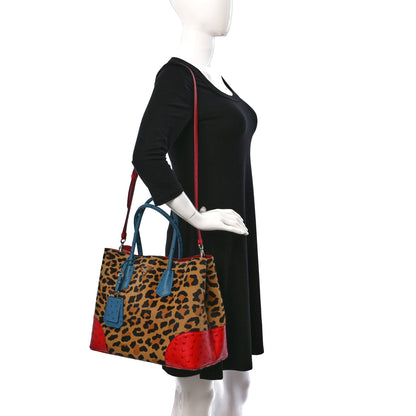 Prada Calf Hair Ostrich Leopard Print Medium Double Bag Miele Voyage 2 of 9