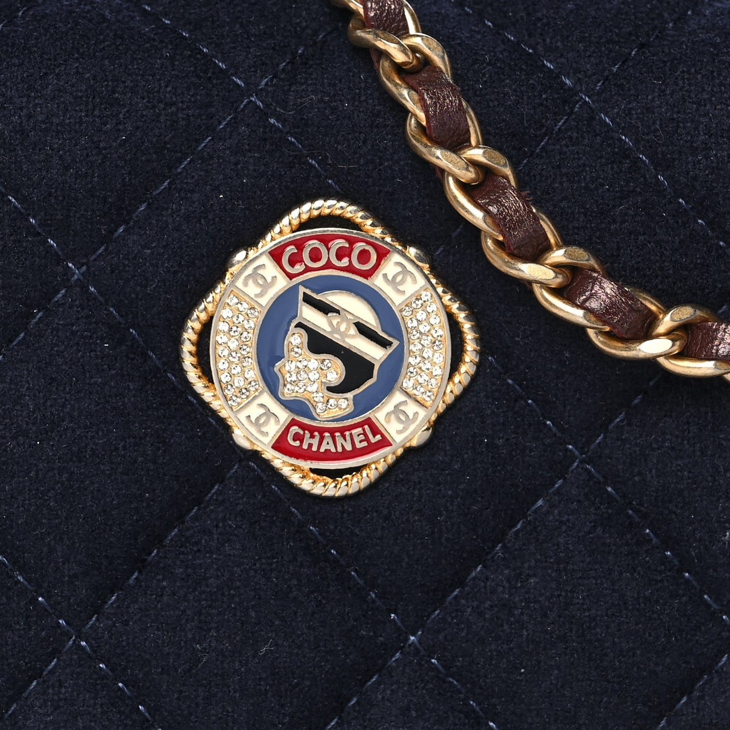 Felt Quilted Paris-Hamburg Charms Wallet On Chain WOC Dark Navy
