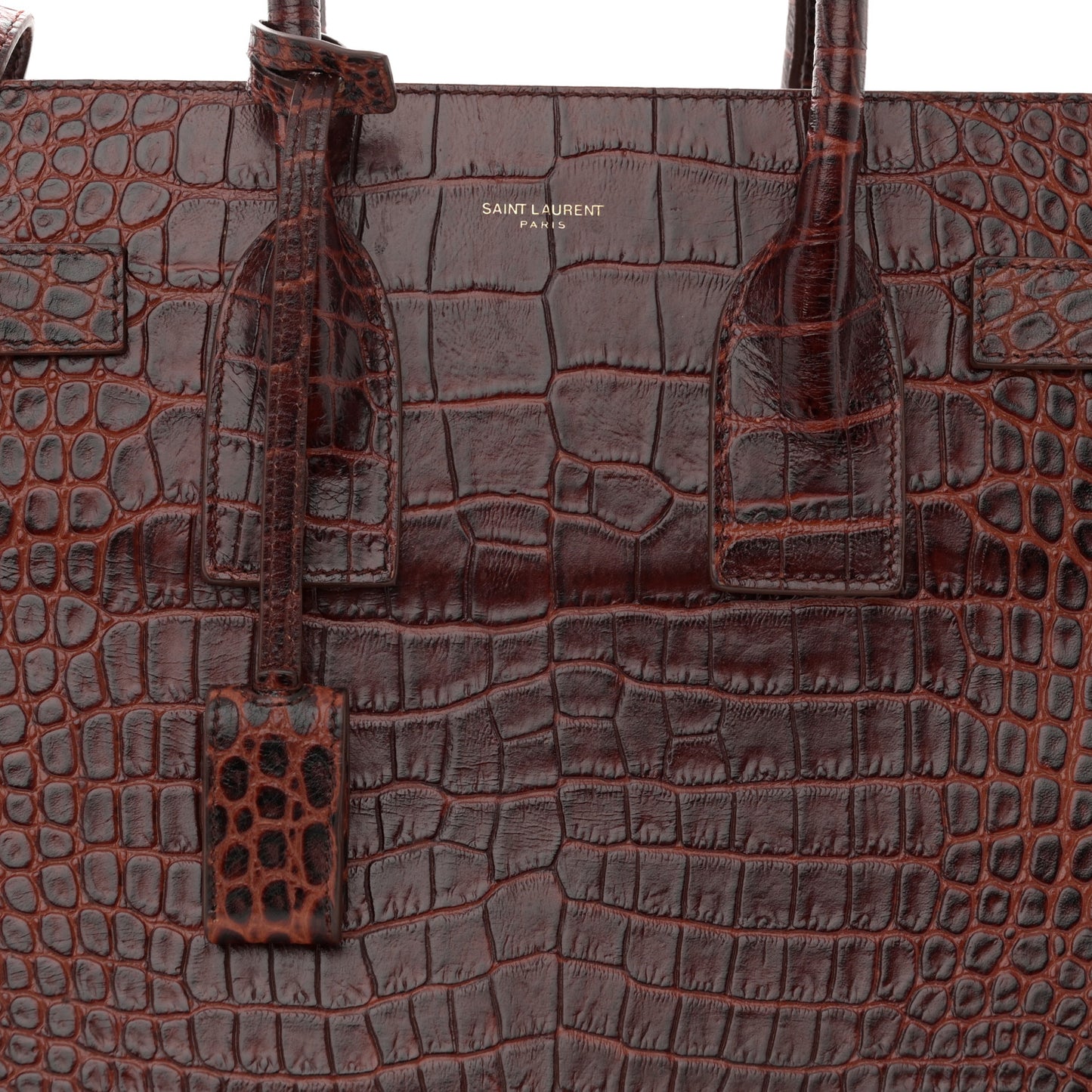 Calfskin Crocodile Embossed Small Sac De Jour Dark Blood
