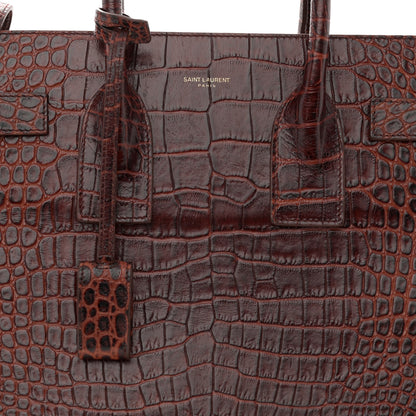 Saint Laurent Calfskin Crocodile Embossed Small Sac De Jour Dark Blood 8 of 13
