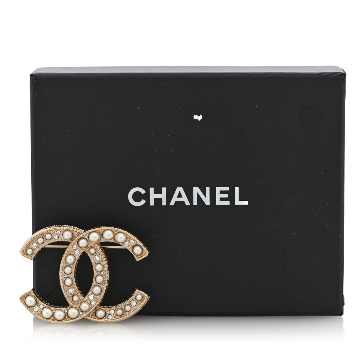 Pearl Crystal CC Brooch Gold