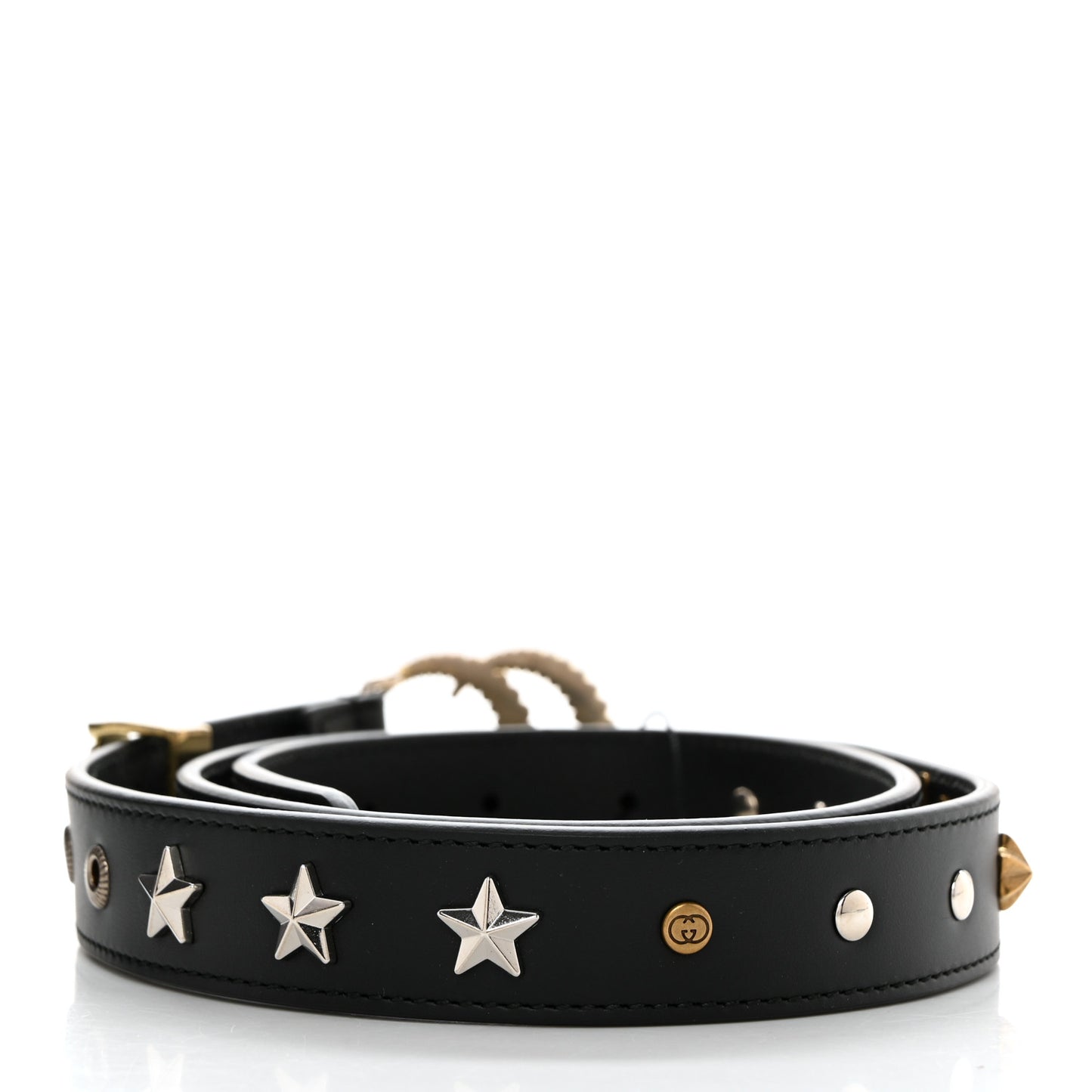 Calfskin Star Studded Torchon Double G Belt 90 36 Black