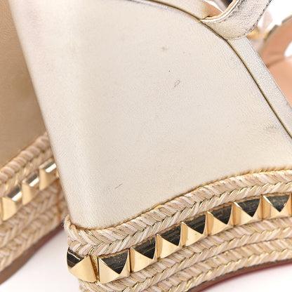 Christian Louboutin Nappa Silk Cataclou 140 Wedge Sandals 37 Sahara Light Gold 9 of 11