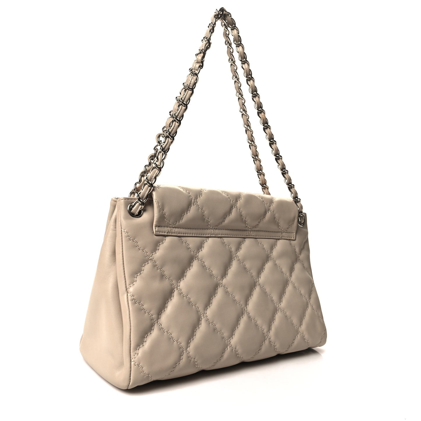 Calfskin Double Stitch Large Hamptons Flap Bag Beige