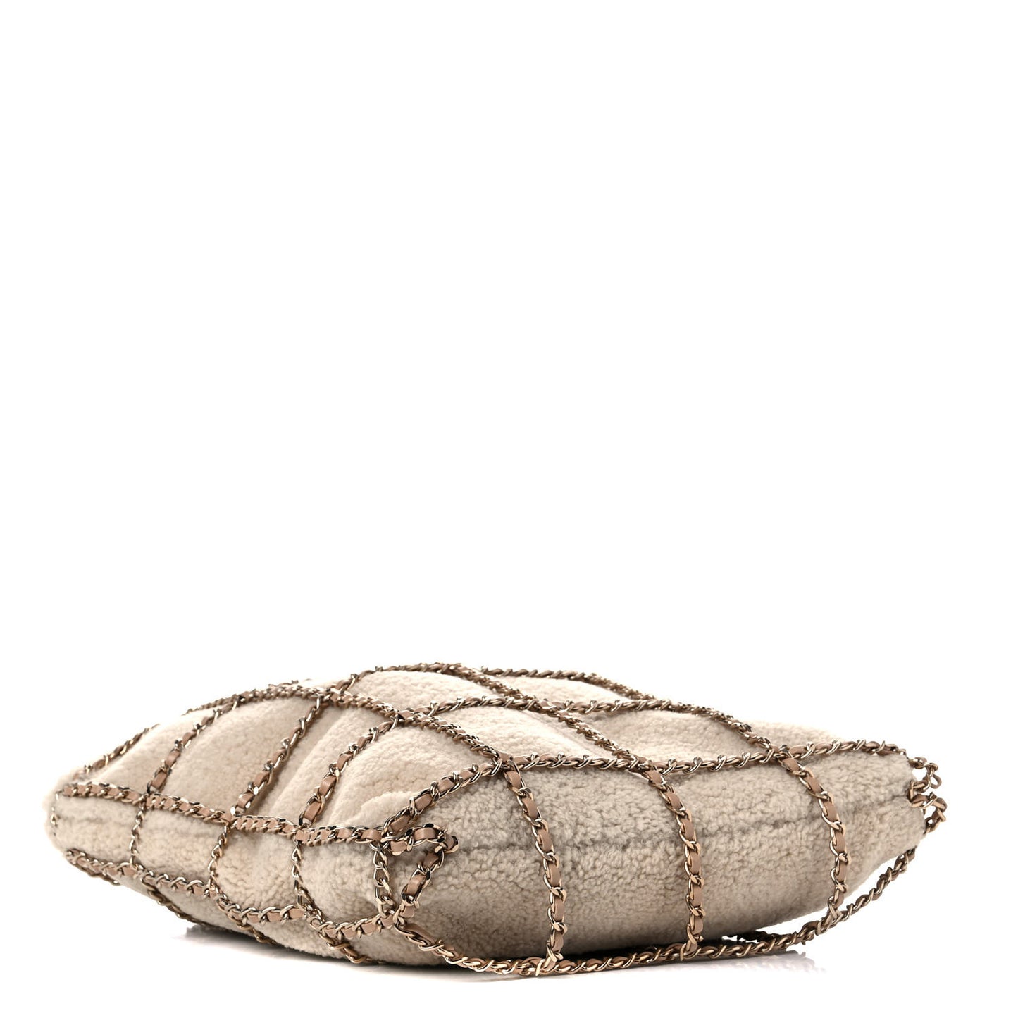 Shearling Small Shopping Chain Bag Beige