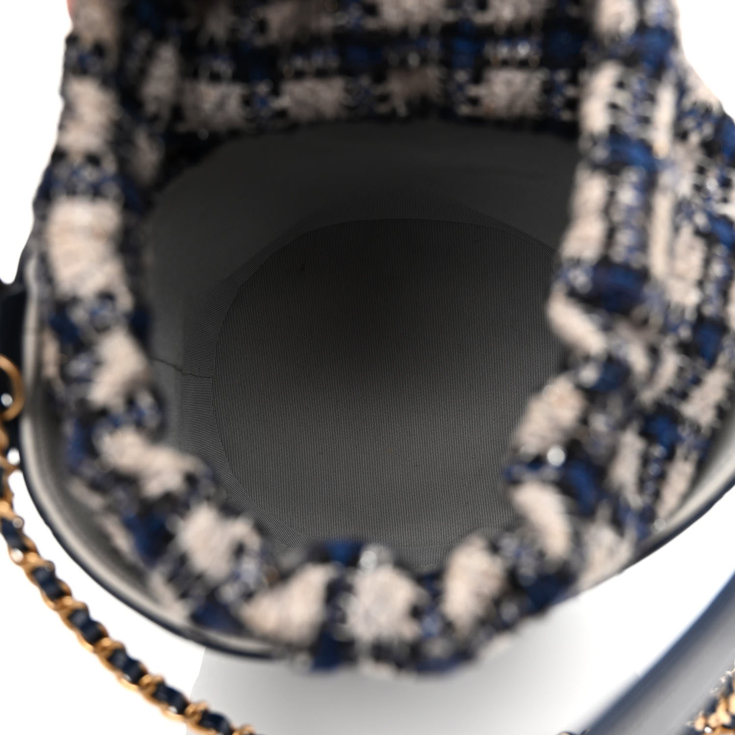 Chanel Calfskin Tweed Medium CC Chain Bucket Drawstring Bag Navy Blue Multicolor 5 of 10