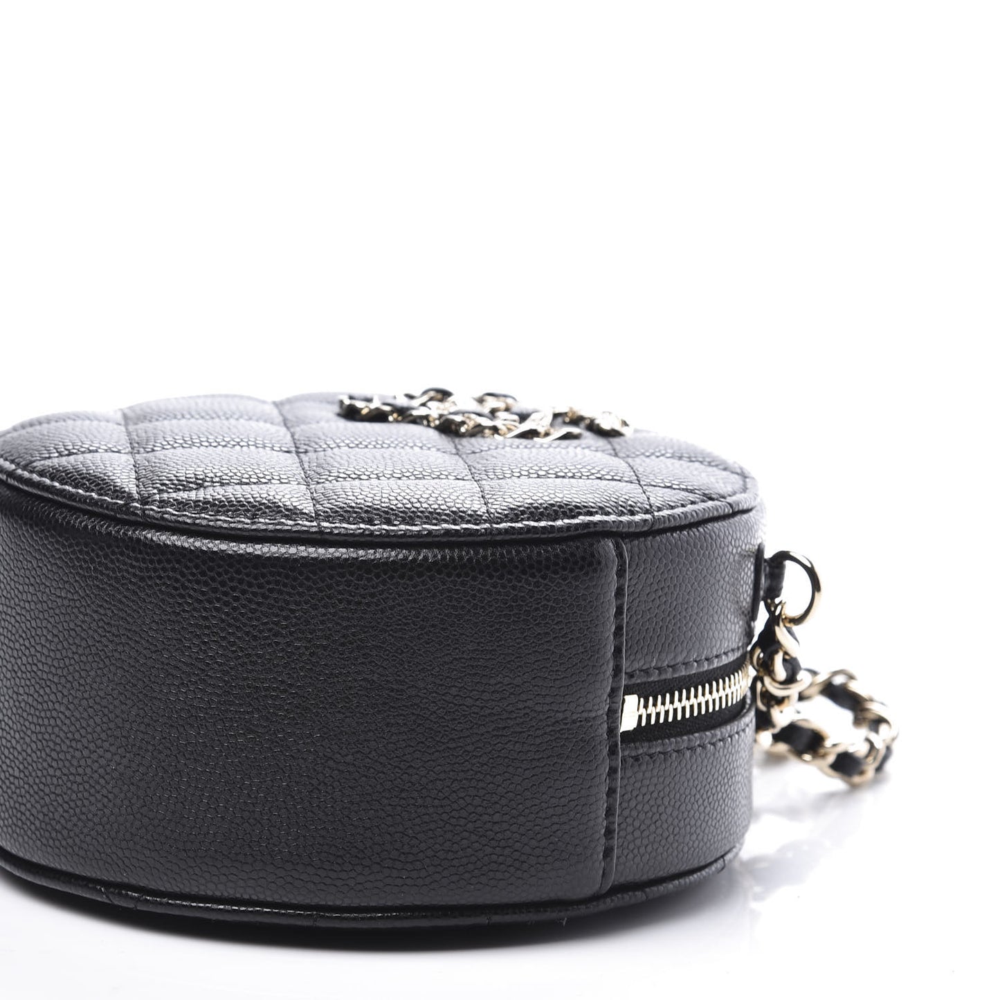 Caviar Quilted French New Wave Round Clutch With Chain Black