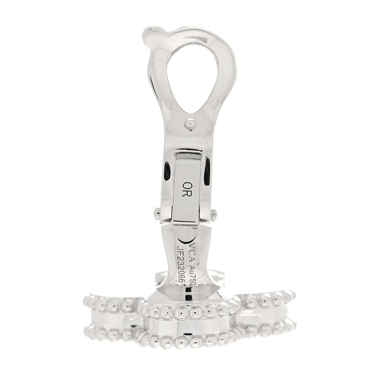Van Cleef & Arpels 18K White Gold Guilloche Vintage Alhambra Earrings 4 of 5
