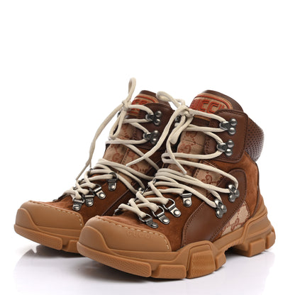 Gucci X SEGA Suede Calfskin GG Monogram Womens Flashtrek High-Top Sneakers 36 New Cuir Beige Ruggine 3 of 7