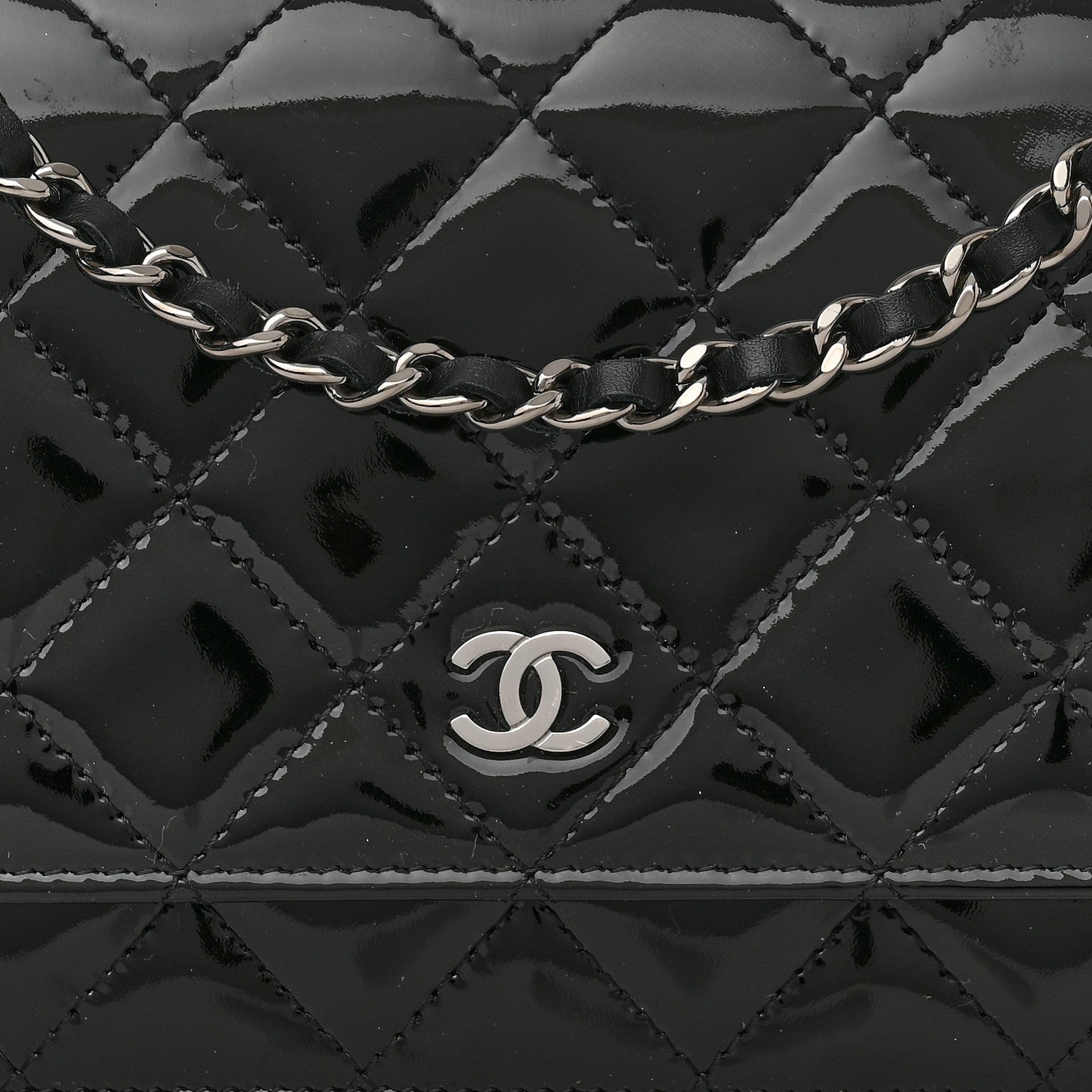 Chanel Patent Quilted Wallet On Chain WOC Black 9 of 13