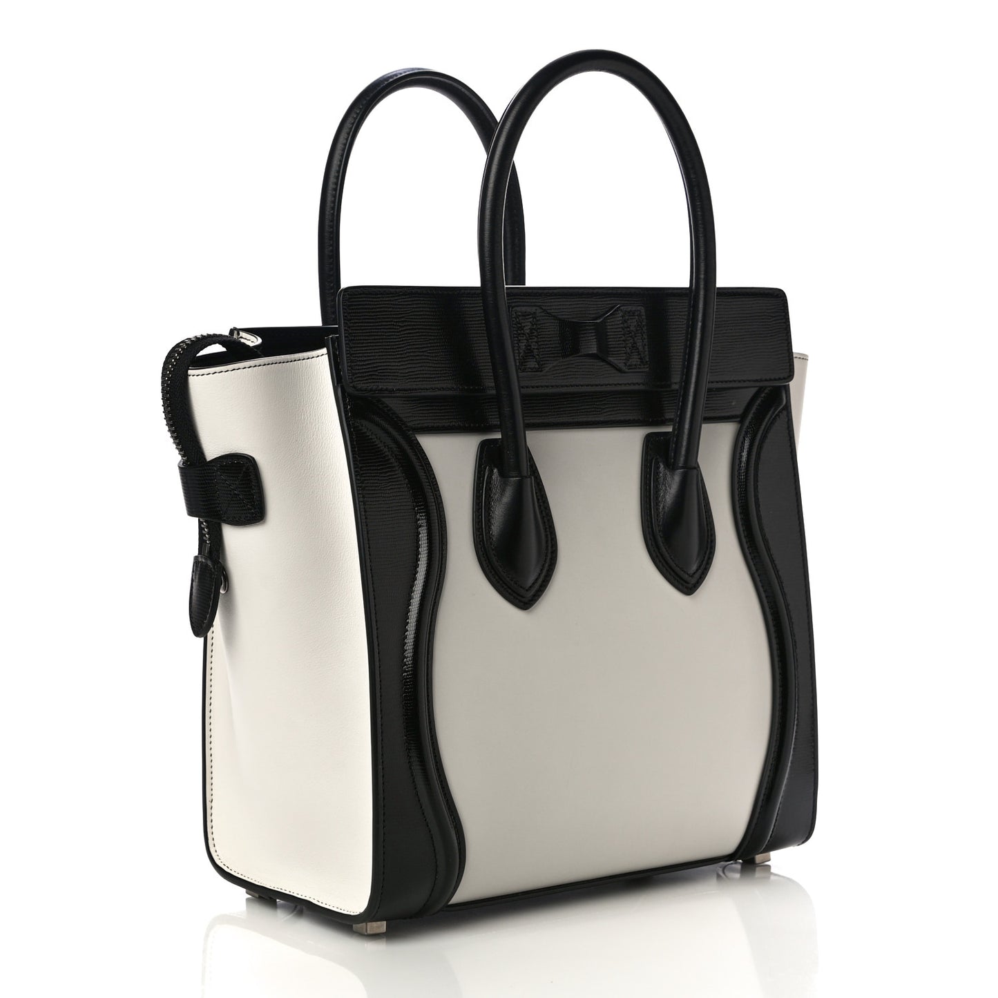 Smooth Calfskin Lizard Embossed Bi-Color Micro Luggage Black White