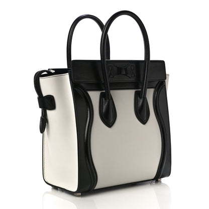 Celine Smooth Calfskin Lizard Embossed Bi-Color Micro Luggage Black White 3 of 10