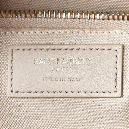 Saint Laurent Cotton Linen Calfskin Striped Rive Gauche Tote Water Green 6 of 11