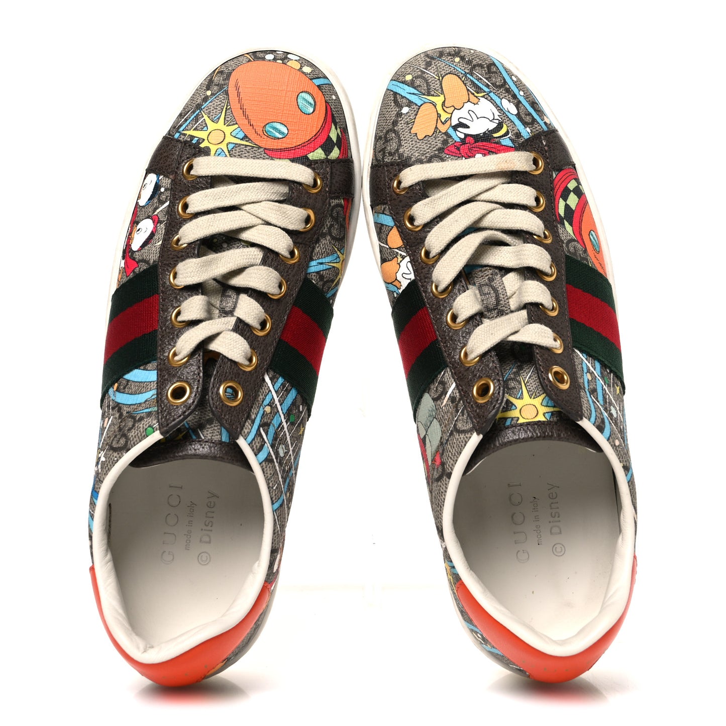 X DISNEY GG Supreme Monogram Web Donald Duck Womens Ace Sneakers 35 Beige New Acero Orange