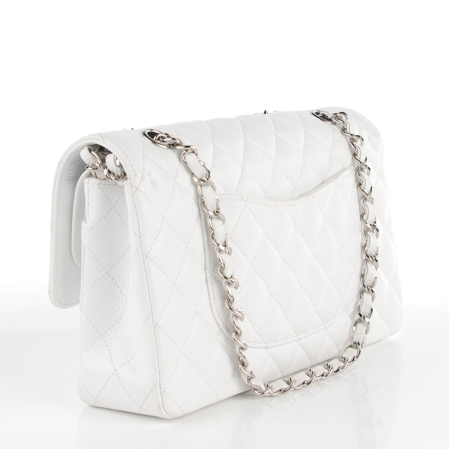 Caviar Quilted Medium Double Flap White