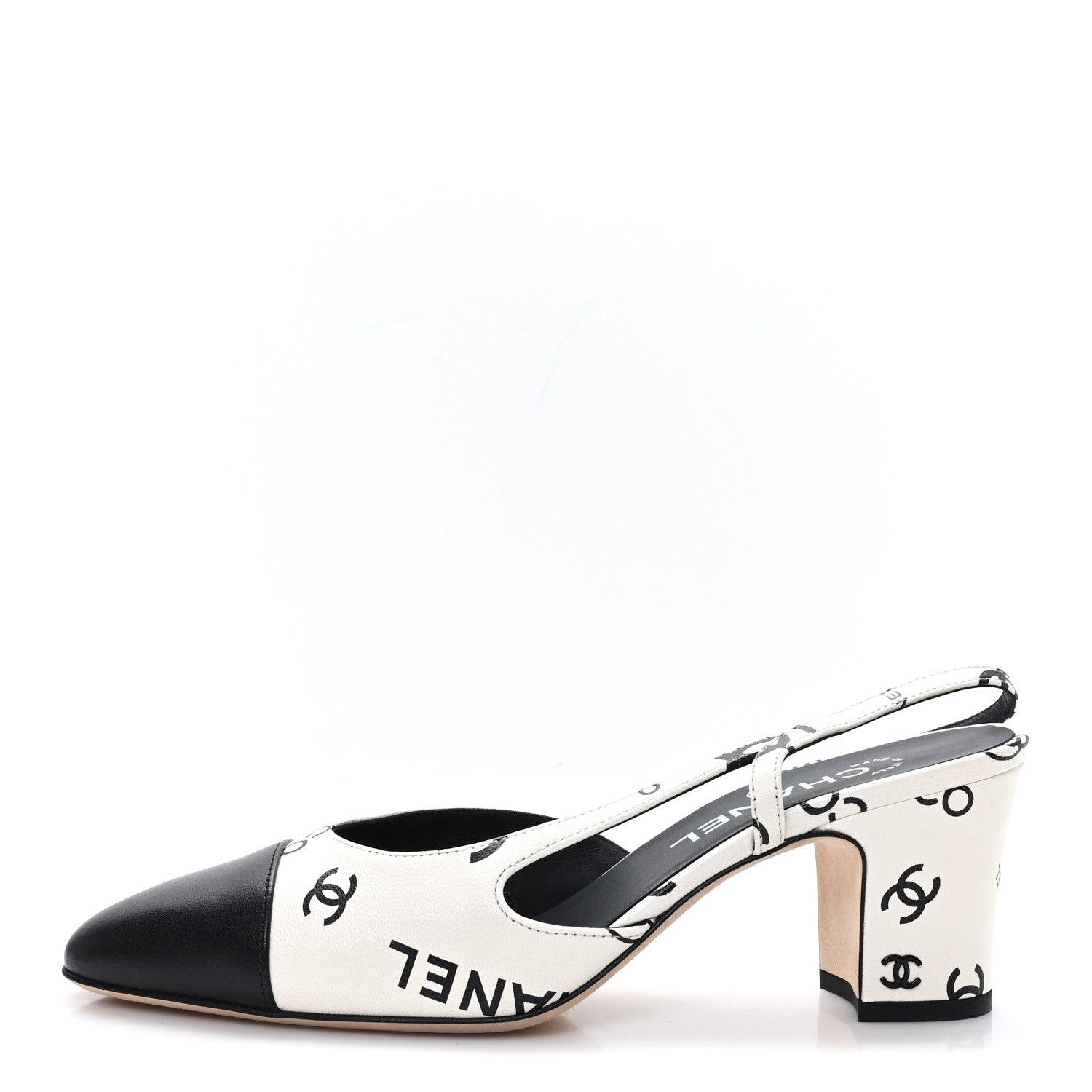 Chanel Printed Lambskin Cap Toe CC Slingback Pumps 38 Black White 1 of 10