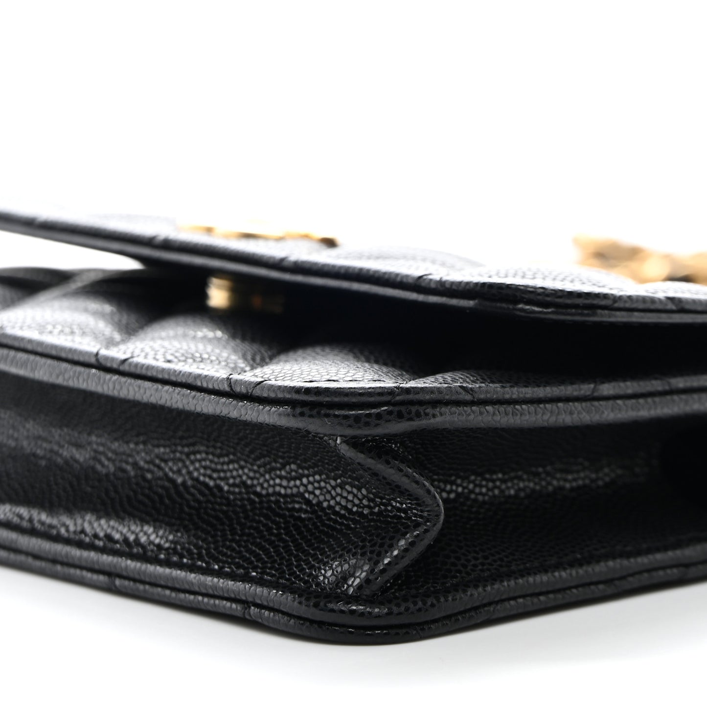 Caviar Quilted Flap Phone Holder With Chain Black
