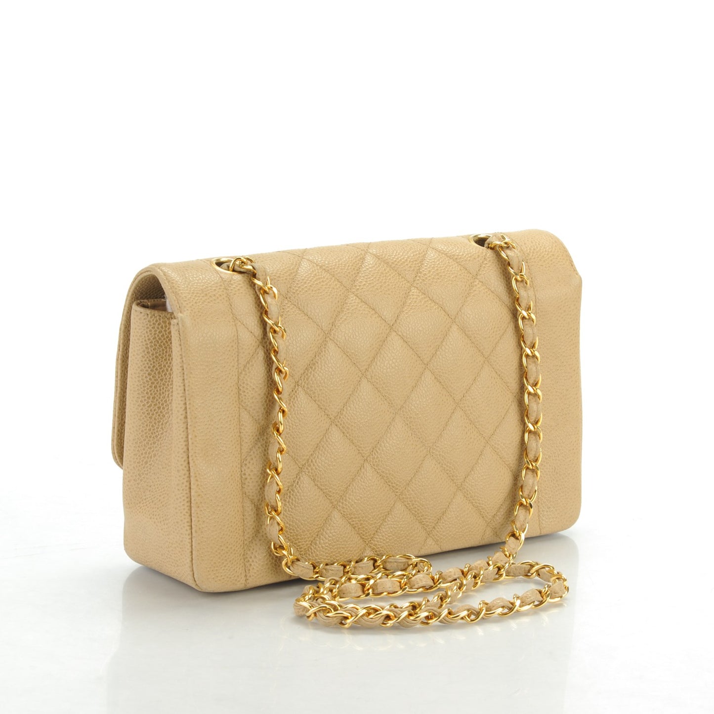 Caviar Quilted Medium Single Flap Beige