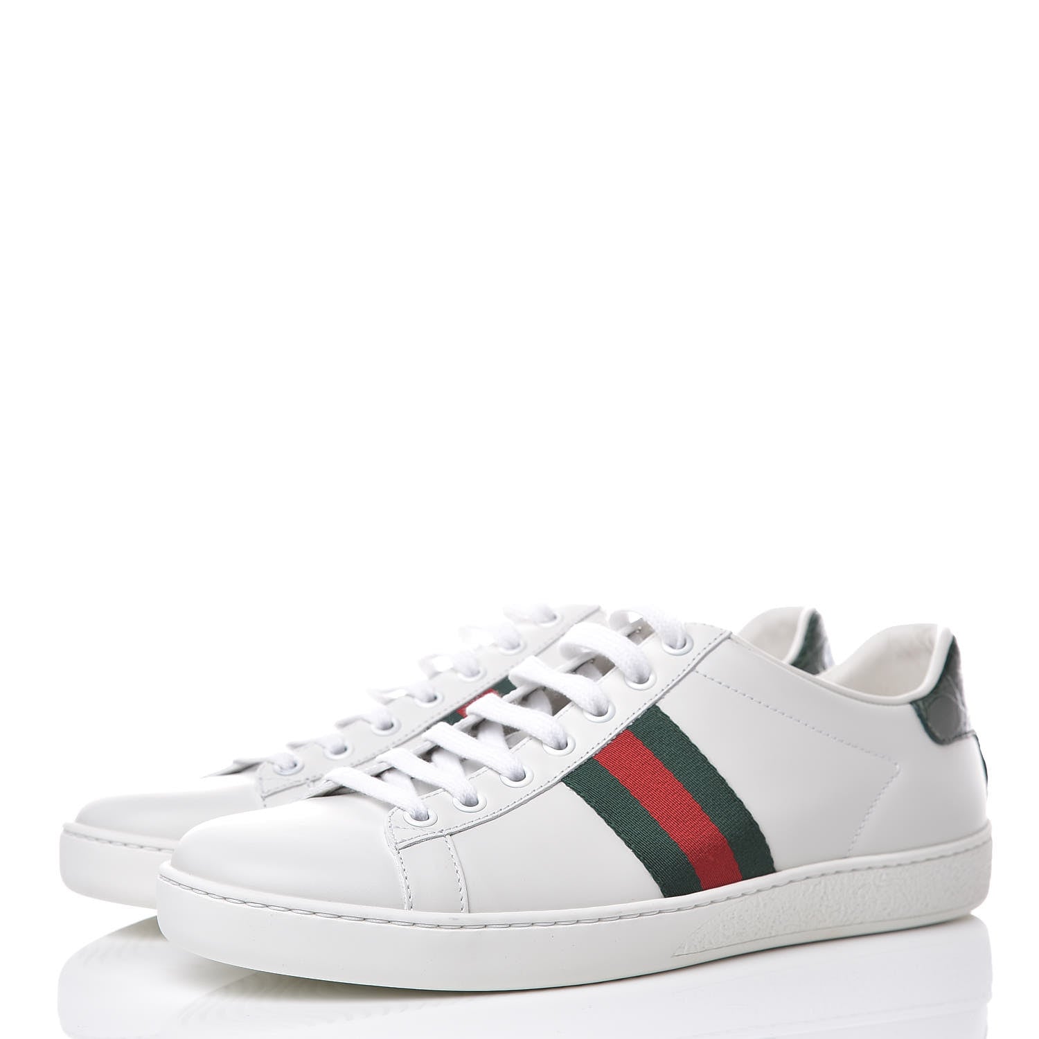 Gucci Calfskin Crocodile Web Ace Sneakers 35.8 White Blue 3 of 10