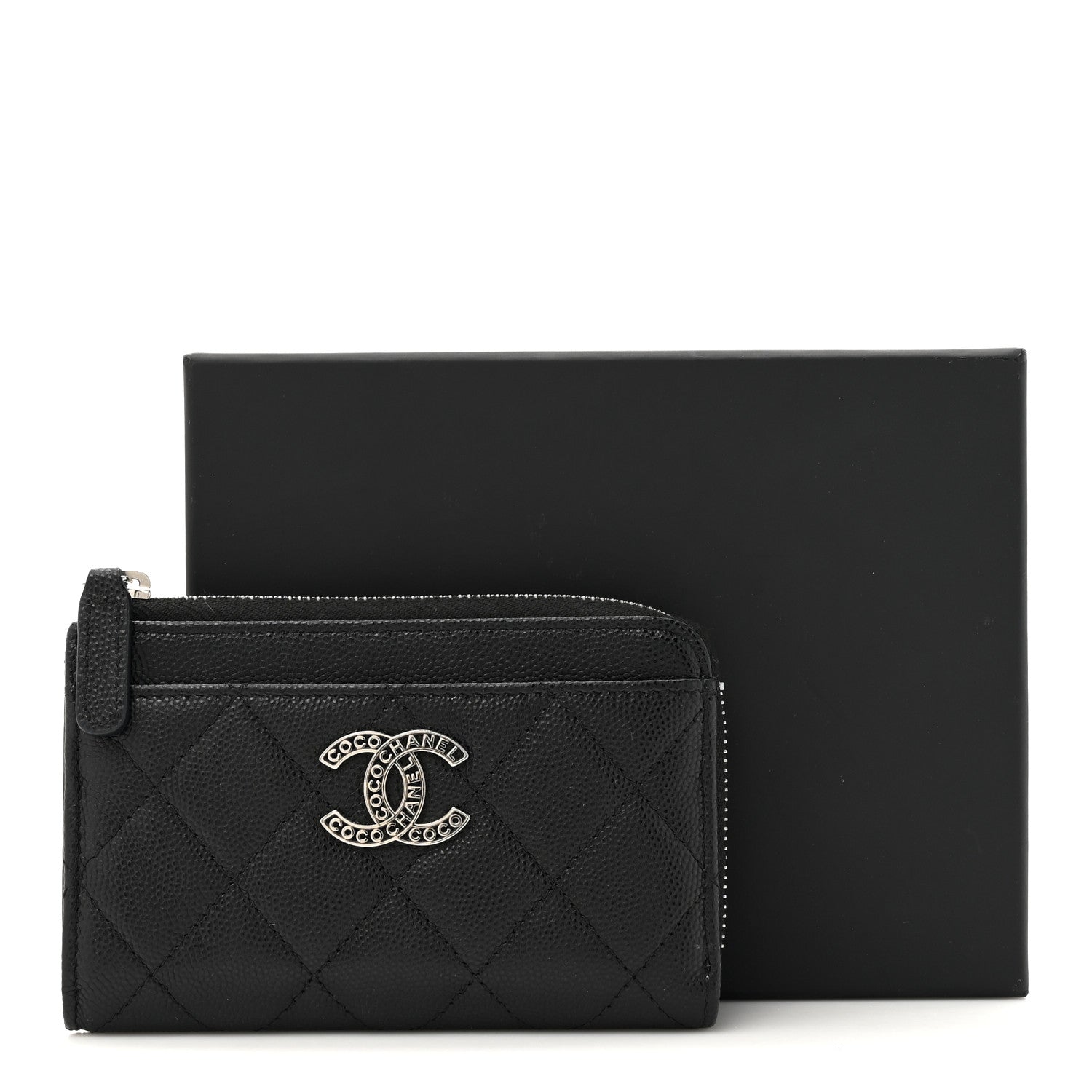 Chanel Caviar Quilted CC Logo Zip Around Card Holder Black 8 of 8
