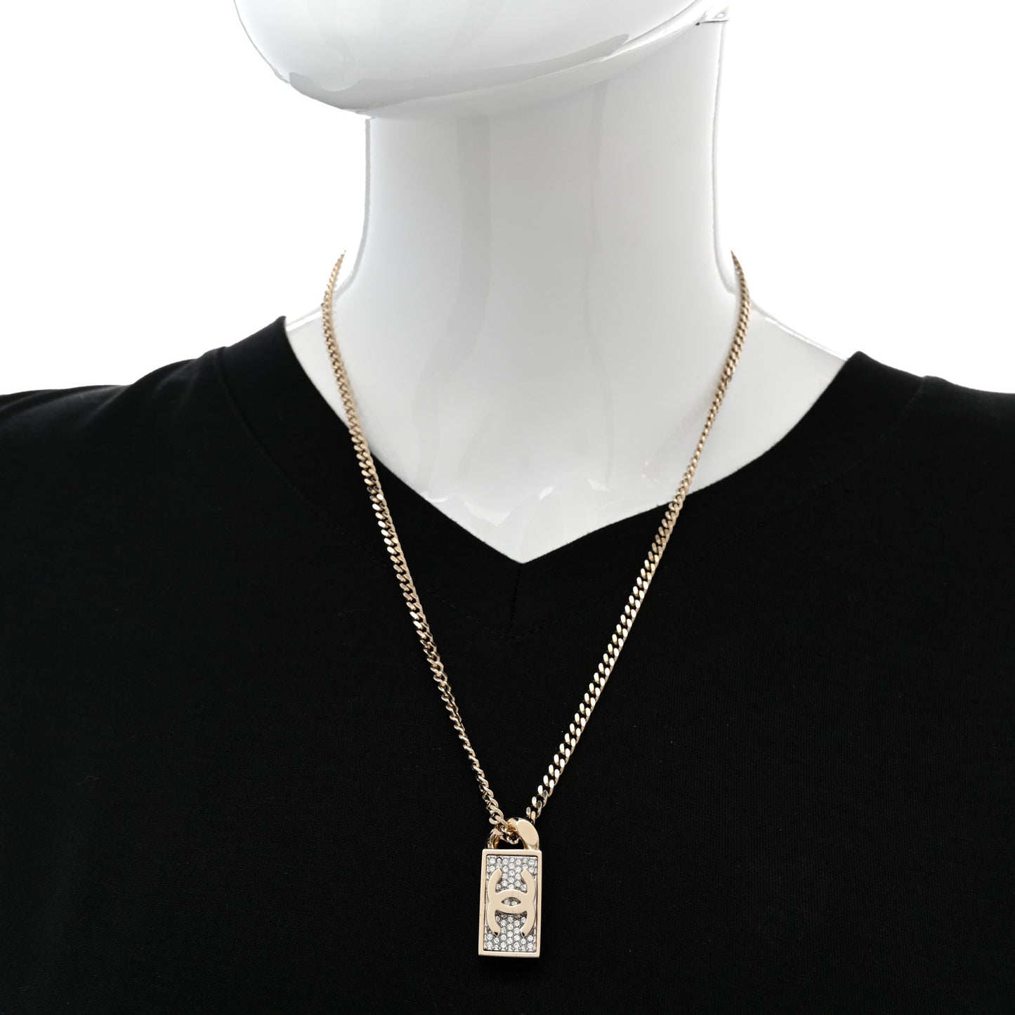 Crystal Dog Tag Chain Necklace Gold