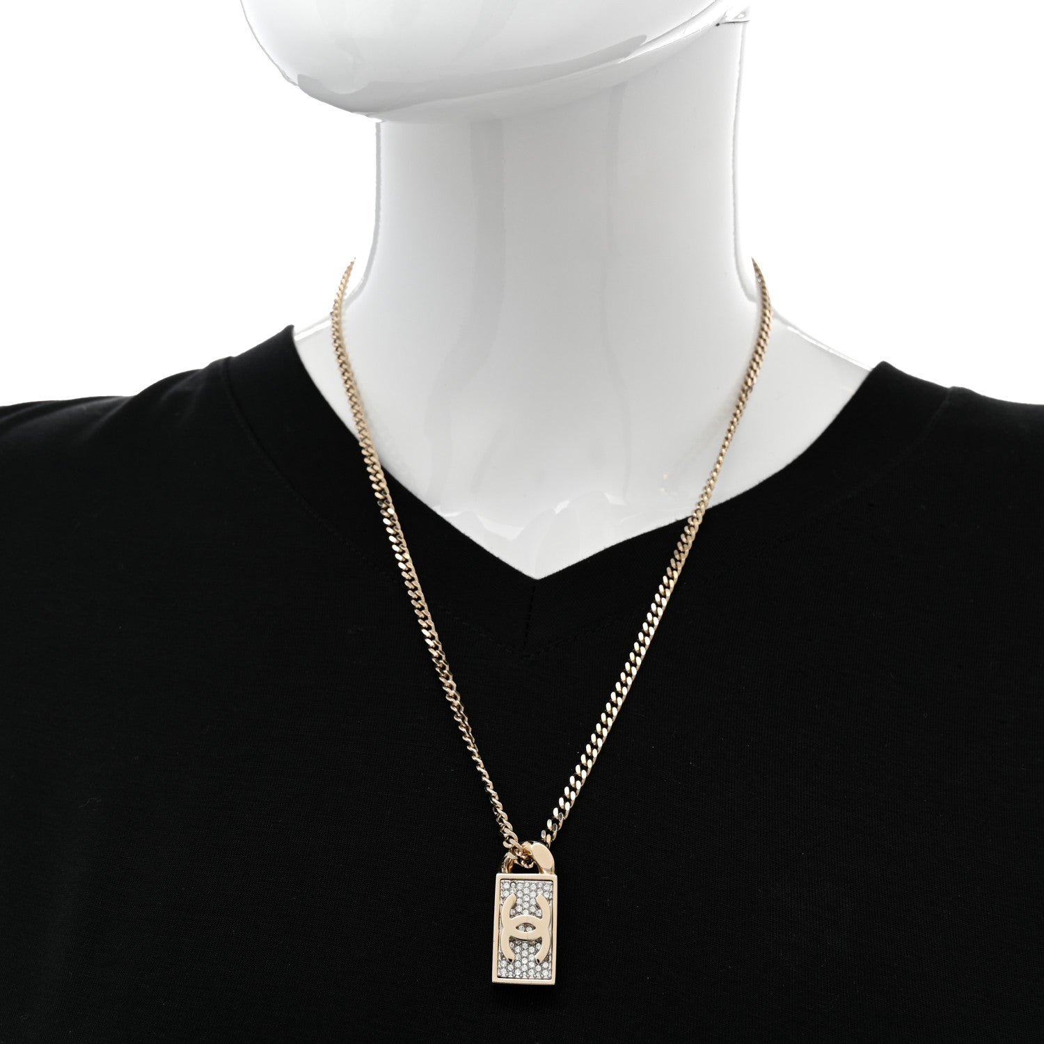 Chanel Crystal Dog Tag Chain Necklace Gold 2 of 7