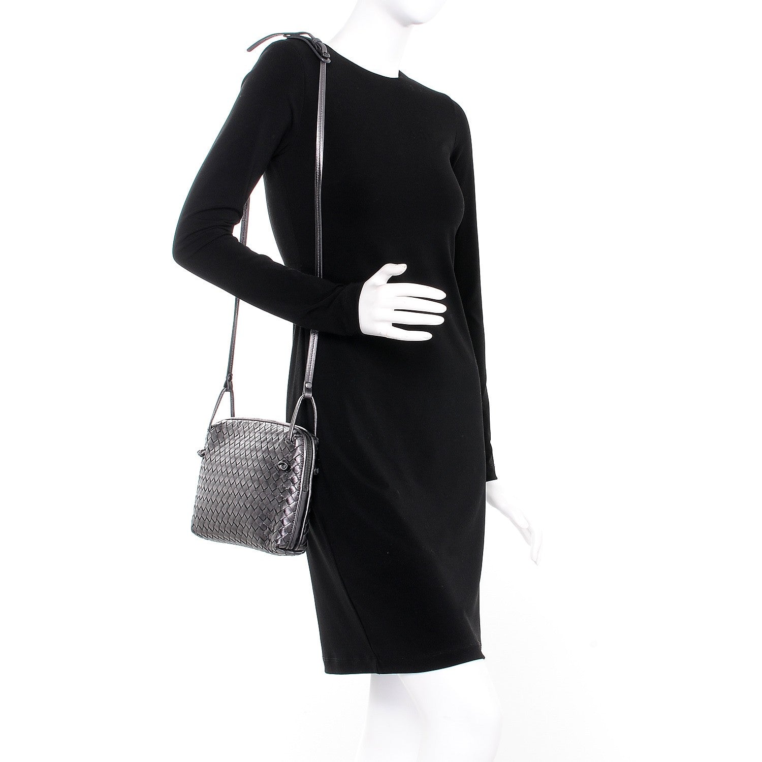 Bottega Veneta Metallic Nappa Intrecciato Pillow Crossbody Messenger Dark Grey 2 of 8