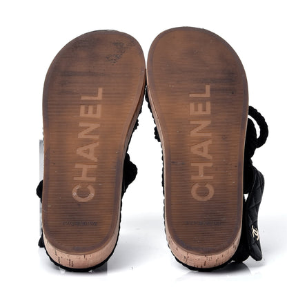 Chanel Cord Lambskin Quilted Logo Sandals 39 Black 5 of 7