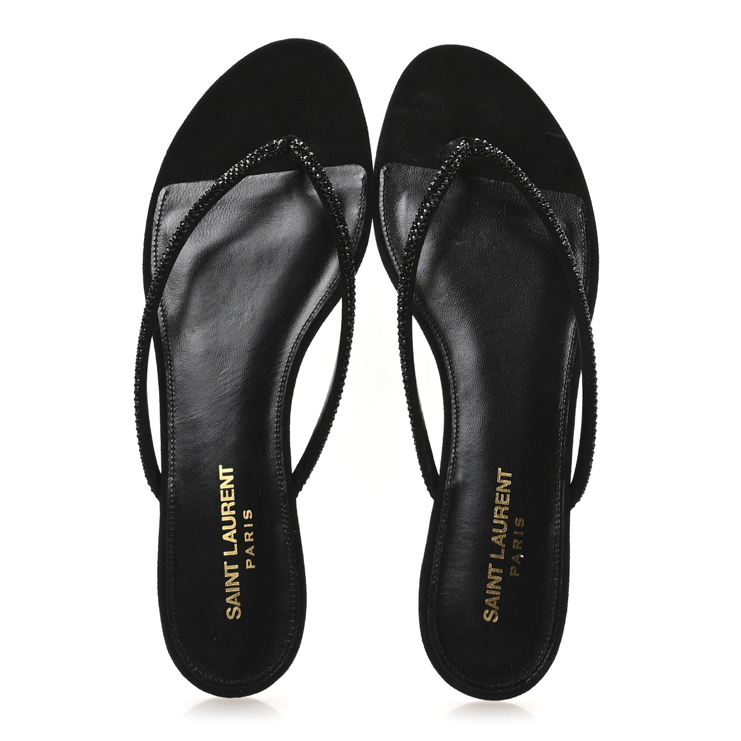 Saint Laurent Kid Suede Strass Crystal Embellished Joni 05 Flat Sandals 39 Black 2 of 8