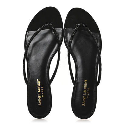 Saint Laurent Kid Suede Strass Crystal Embellished Joni 05 Flat Sandals 39 Black 2 of 8