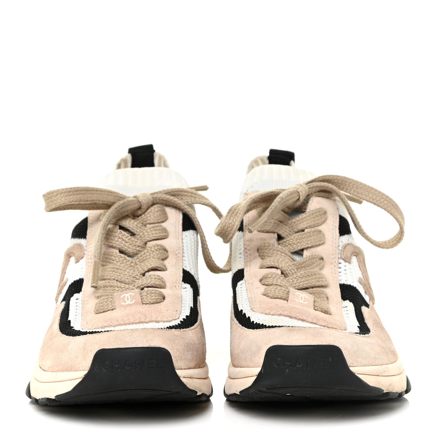 Mesh Suede Fabric Womens CC Sneakers 38 White Ivory Light Beige