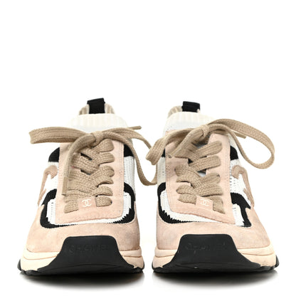 Chanel Mesh Suede Fabric Womens CC Sneakers 38 White Ivory Light Beige 2 of 20