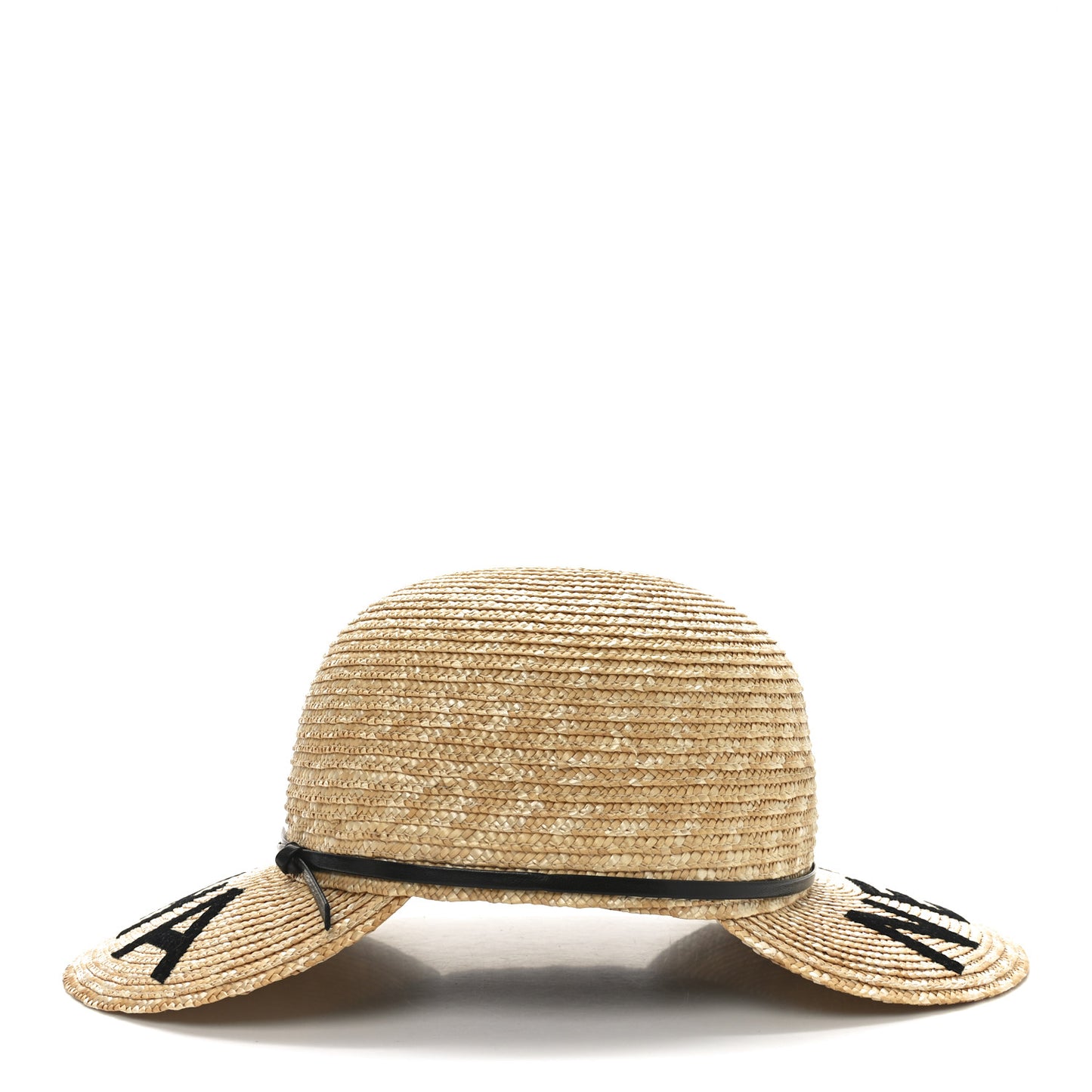 Straw Calfskin Logo Visor Hat M Natural Black