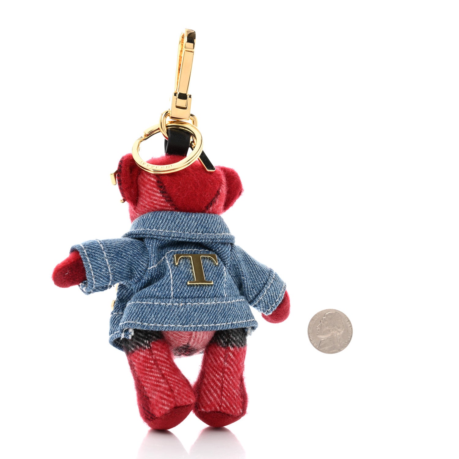 Burberry Cashmere Denim Jacket Thomas Bear Bag Charm Red 2 of 6